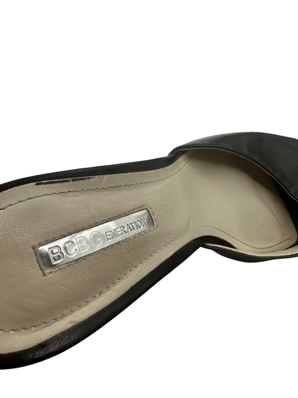 BCBGeneration Size 9.5 Leather Slip-On Design Open-Toe Mule High Heels Black - Picture 6 of 9